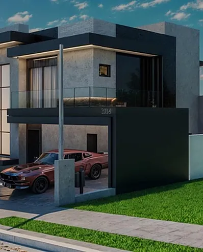 Projeto 3D de residência contemporânea